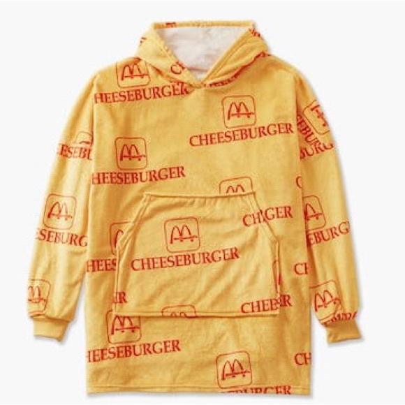 McDonald’s Cheeseburger PM Wrapper Sherpa Lined Hoodie Snuggie Yellow RA… - Picture 1 of 14